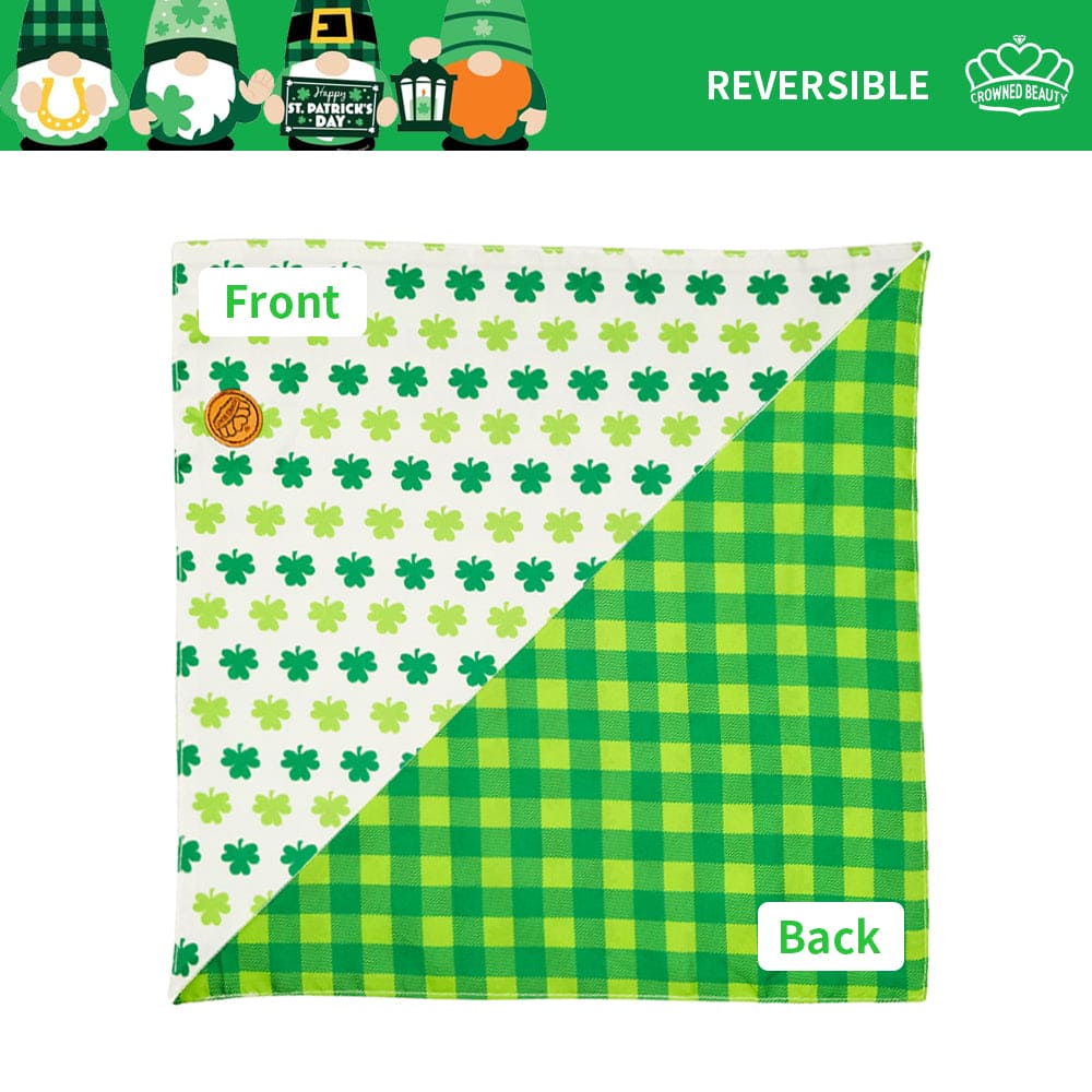 St. Patrick's Day Dog Bandanas 2-Pack Irish Clover Set, Reversible Green Plaid Holiday Scarves for Medium & Large Dogs