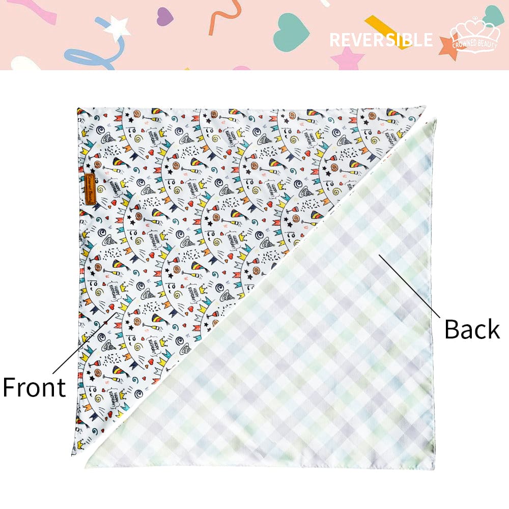 CROWNED BEAUTY Birthday Dog Bandanas Reversible Large 2 Pack, Birthday Candle Set DB49