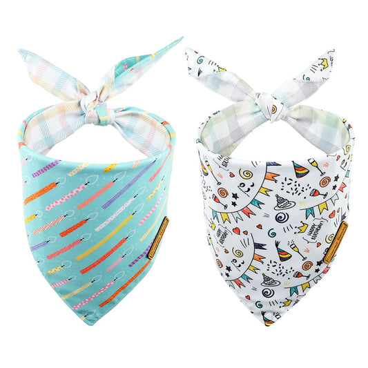 CROWNED BEAUTY Birthday Dog Bandanas Reversible Large 2 Pack, Birthday Candle Set DB49