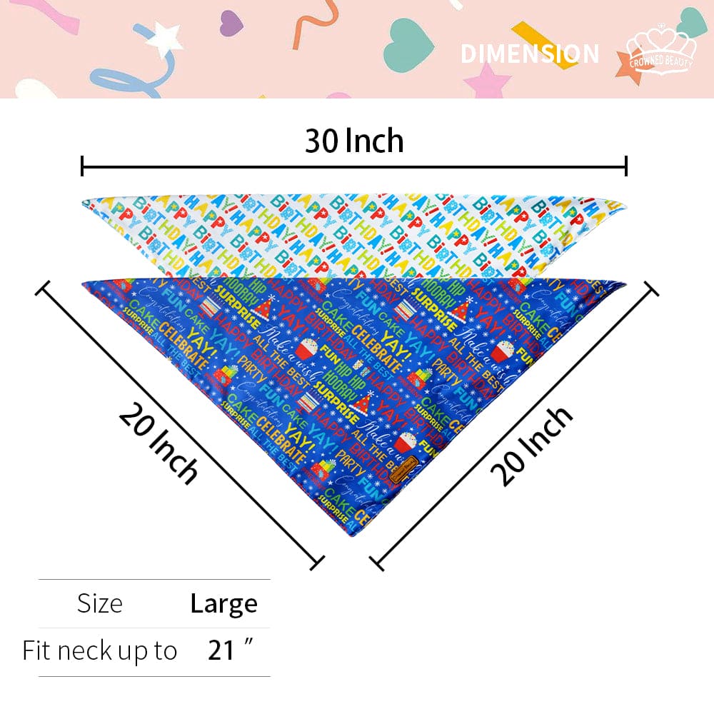 CROWNED BEAUTY Birthday Dog Bandanas Reversible Large 2 Pack, Happy Birthday Set DB50
