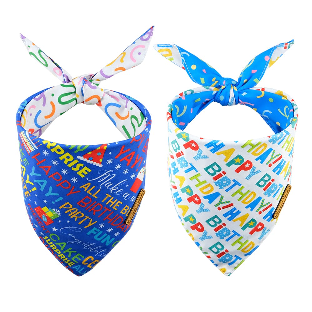 CROWNED BEAUTY Birthday Dog Bandanas Reversible Large 2 Pack, Happy Birthday Set DB50