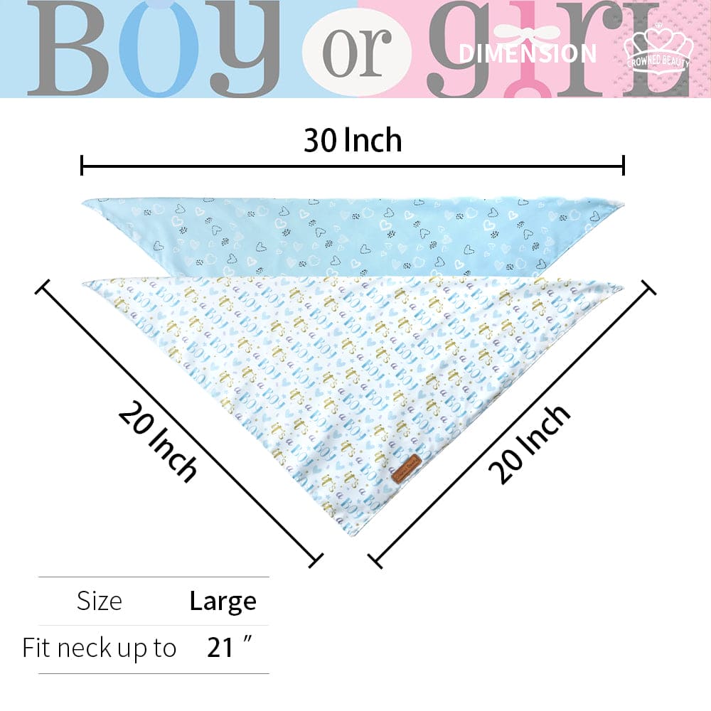 CROWNED BEAUTY Gender Reveal Dog Bandanas Reversible Large 2 Pack, It's a Boy DB51