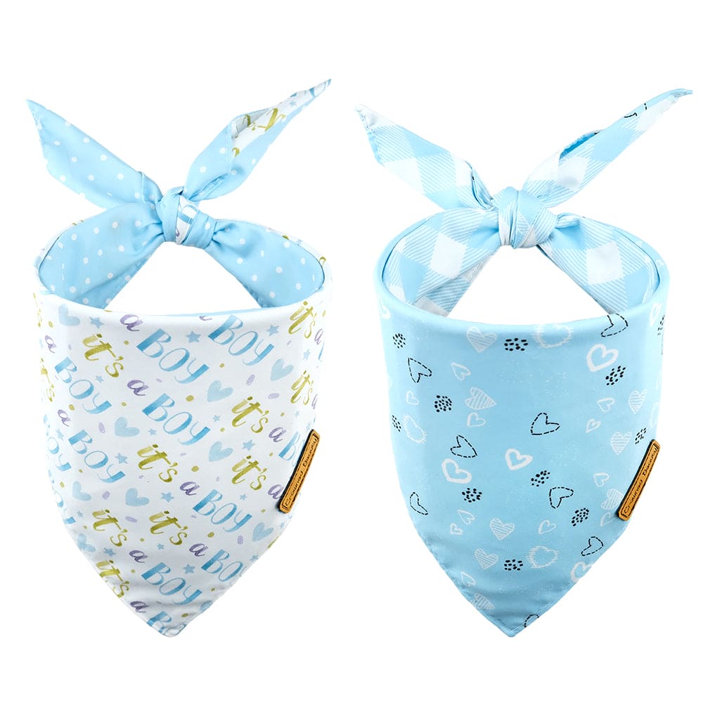 CROWNED BEAUTY Gender Reveal Dog Bandanas Reversible Large 2 Pack, It's a Boy DB51