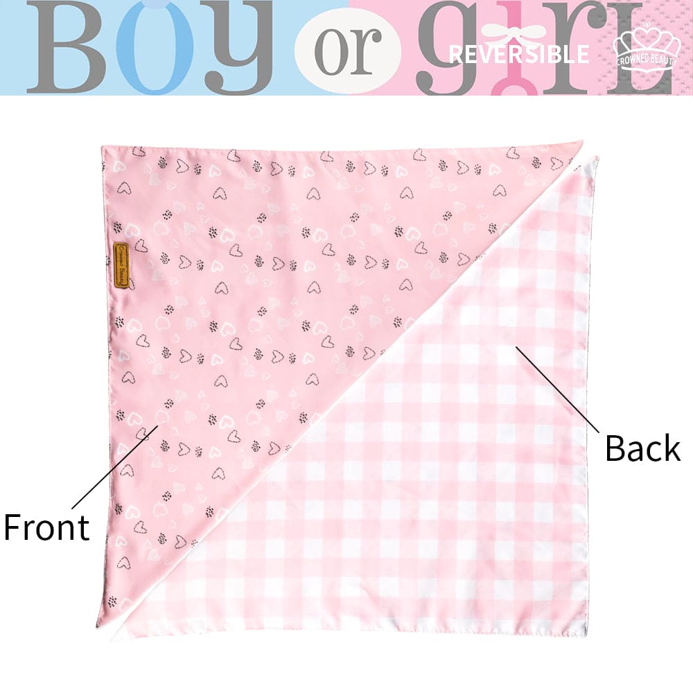CROWNED BEAUTY Gender Reveal Dog Bandanas Reversible Large 2 Pack, It's a Girl DB52