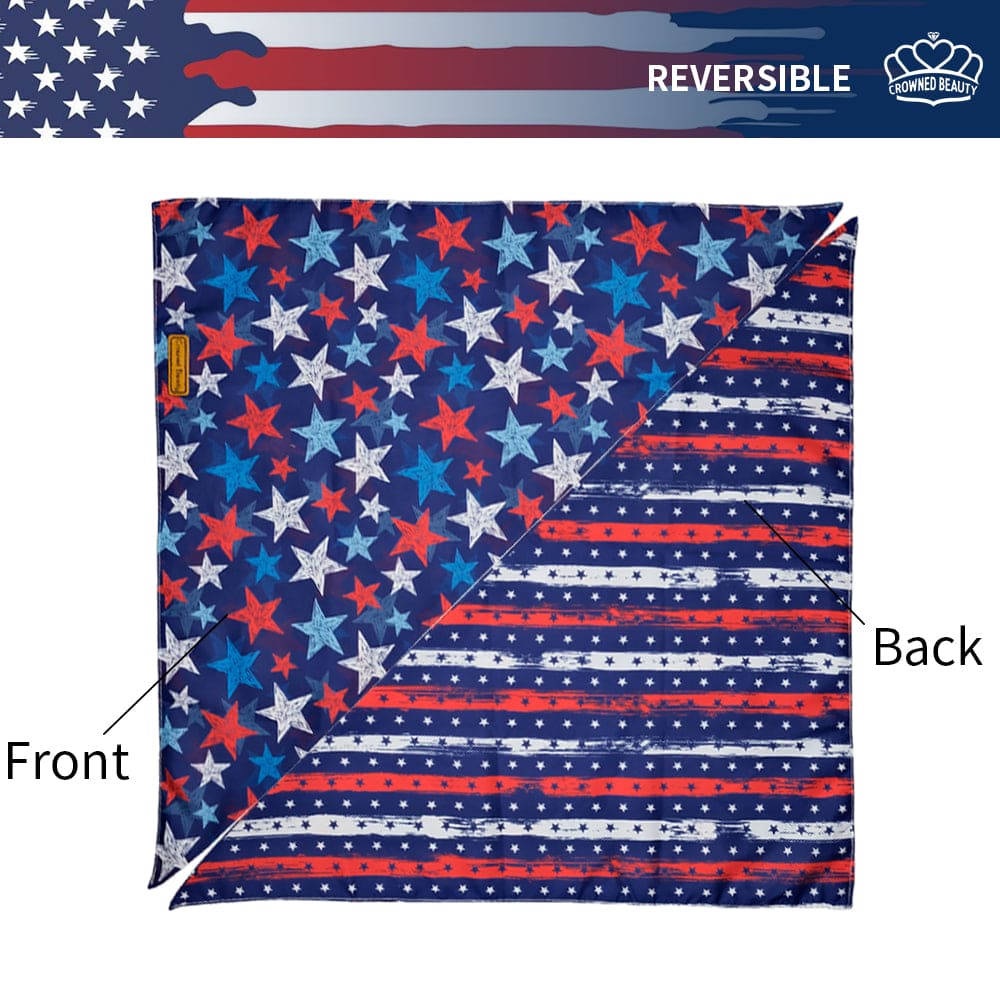 CROWNED BEAUTY 4th of July Patriotic Dog Bandanas Reversible Large 2 Pack, Heart Set DB59