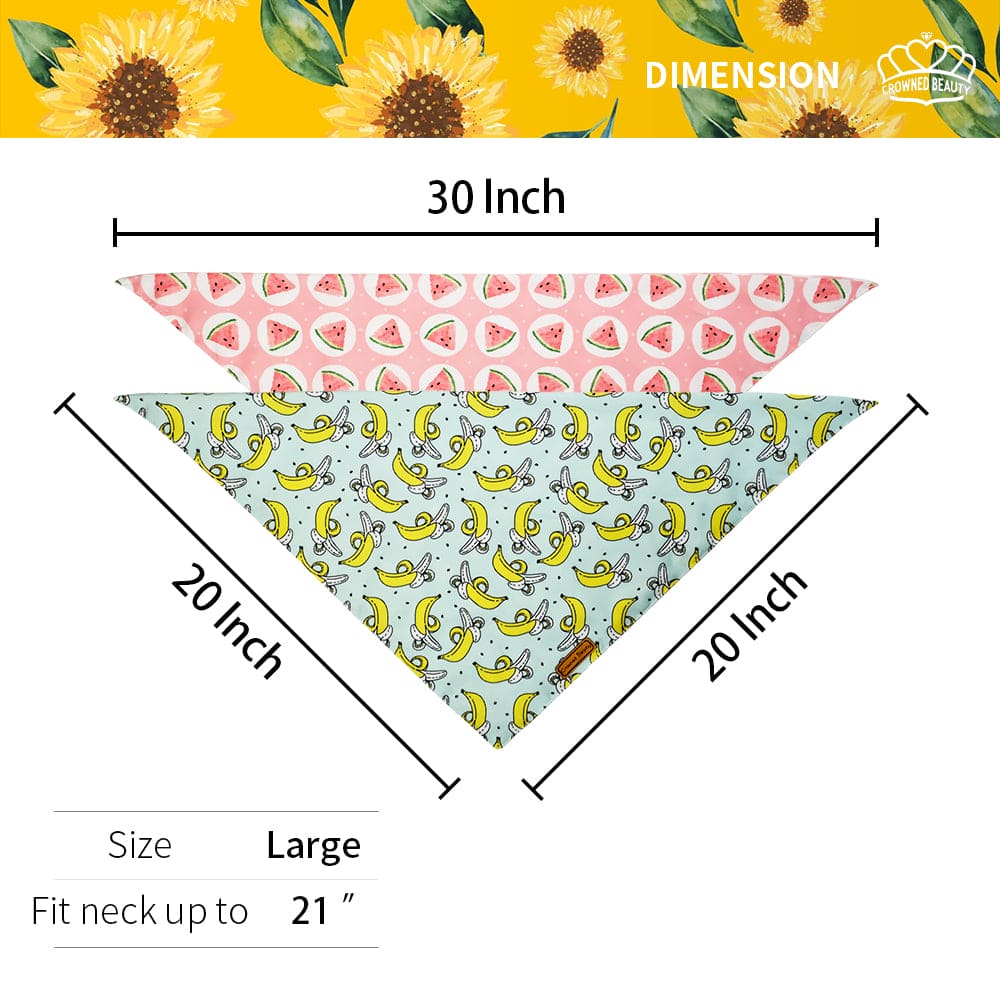 CROWNED BEAUTY Fruit Dog Bandanas Reversible Large 2 Pack, Watermelon Set DB61