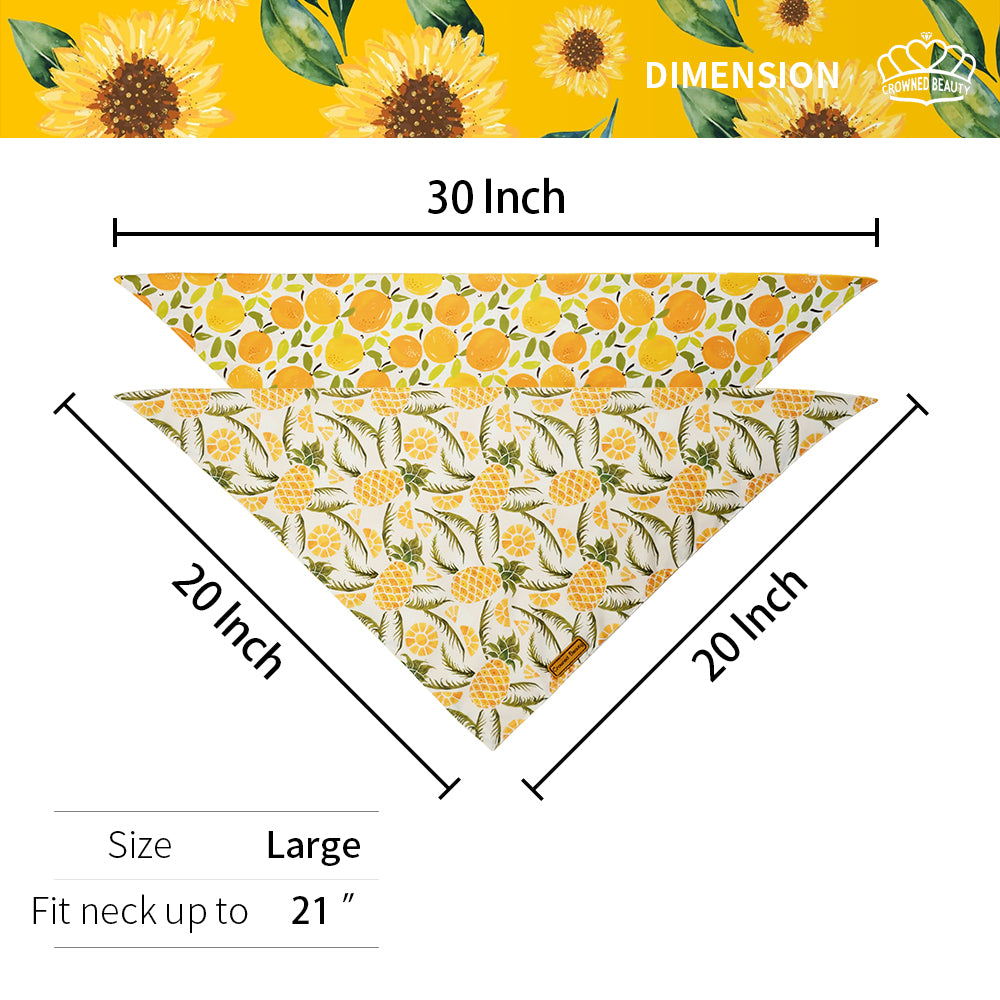 CROWNED BEAUTY Fruit Dog Bandanas Reversible Large 2 Pack, Pineapple Set DB62