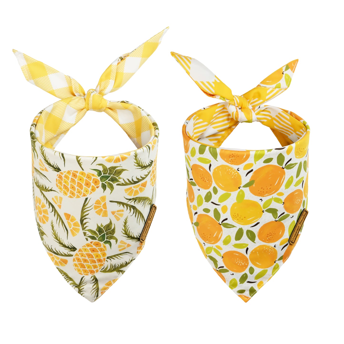 CROWNED BEAUTY Fruit Dog Bandanas Reversible Large 2 Pack, Pineapple Set DB62