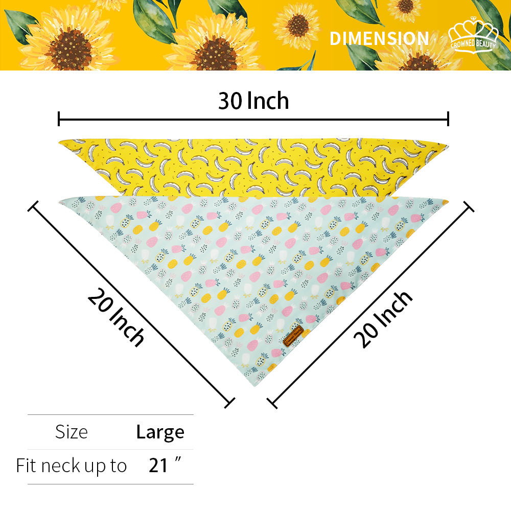 CROWNED BEAUTY Fruit Dog Bandanas Reversible Grande 2 Pack, Banana Set, DB63-L