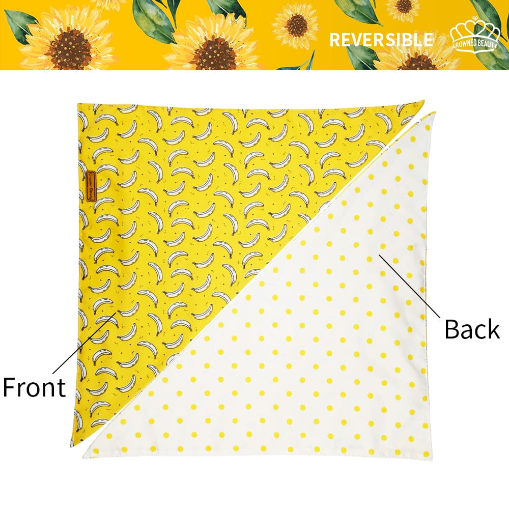 CROWNED BEAUTY Fruit Dog Bandanas Reversible Grande 2 Pack, Banana Set, DB63-L