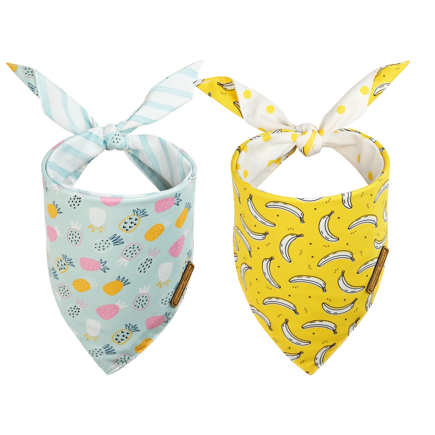CROWNED BEAUTY Fruit Dog Bandanas Reversible Grande 2 Pack, Banana Set, DB63-L