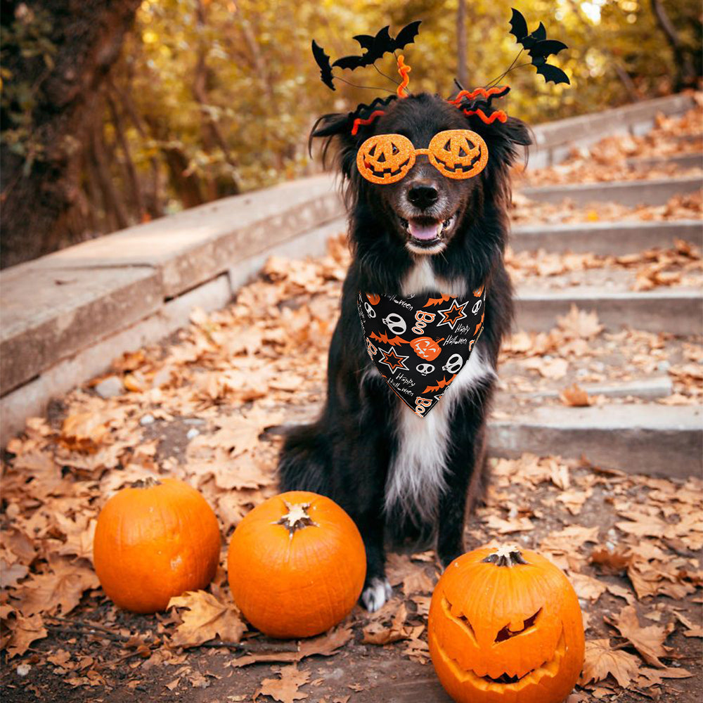 CROWNED BEAUTY Reversible Halloween Dog Bandanas - Happy Halloween Boo Set-2 Pack for Medium to XL Dogs DB68