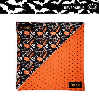 CROWNED BEAUTY Reversible Halloween Dog Bandanas - Happy Halloween Boo Set-2 Pack for Medium to XL Dogs DB68