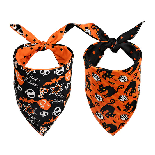 CROWNED BEAUTY Reversible Halloween Dog Bandanas - Happy Halloween Boo Set-2 Pack for Medium to XL Dogs DB68