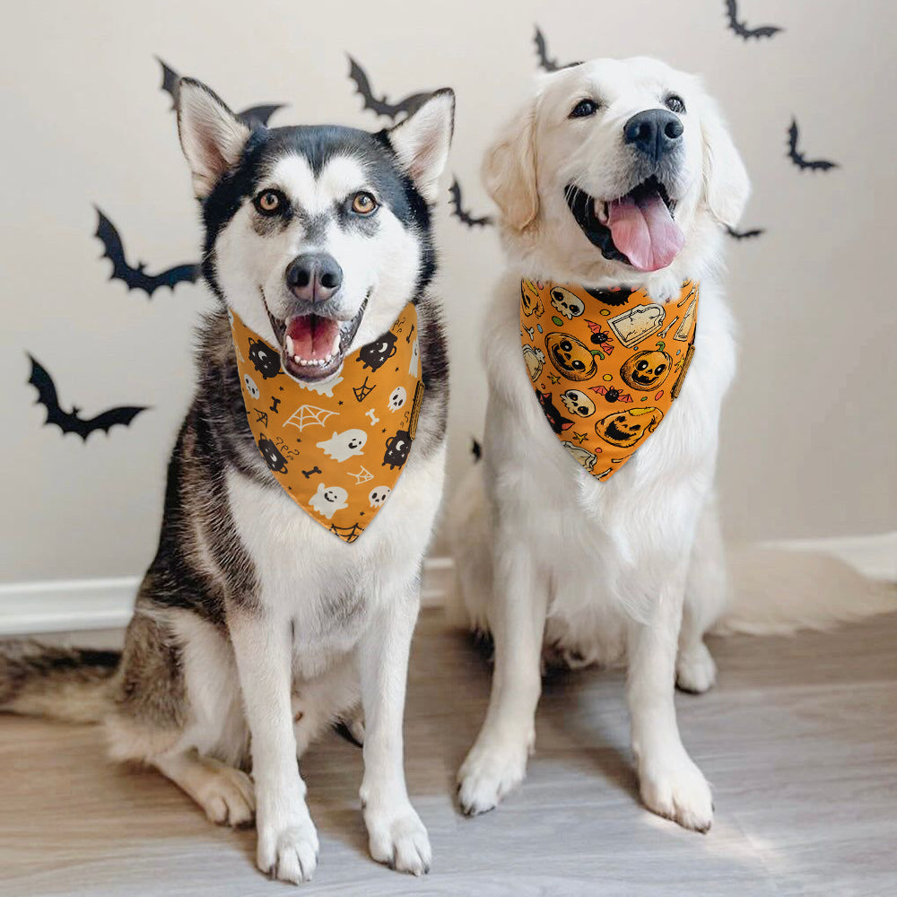 CROWNED BEAUTY Reversible Halloween Dog Bandanas - Ghost Set-2 Pack for Medium to XL Dogs DB69