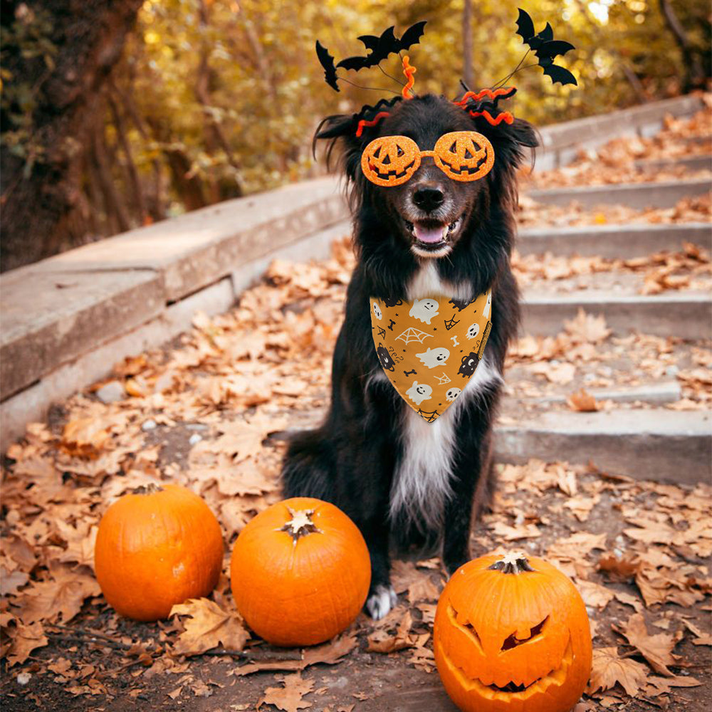 CROWNED BEAUTY Reversible Halloween Dog Bandanas - Ghost Set-2 Pack for Medium to XL Dogs DB69