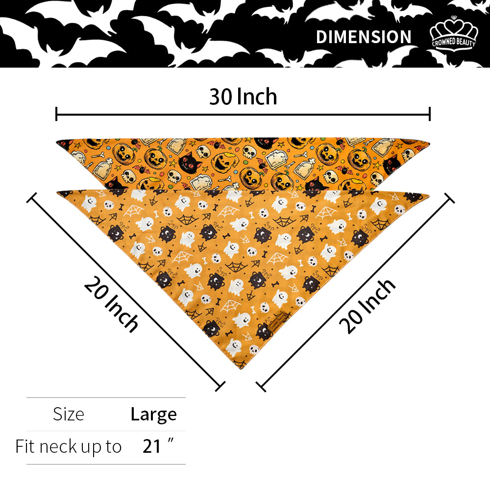 CROWNED BEAUTY Reversible Halloween Dog Bandanas - Ghost Set-2 Pack for Medium to XL Dogs DB69