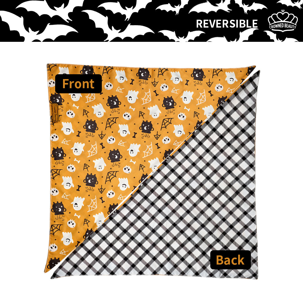 CROWNED BEAUTY Reversible Halloween Dog Bandanas - Ghost Set-2 Pack for Medium to XL Dogs DB69