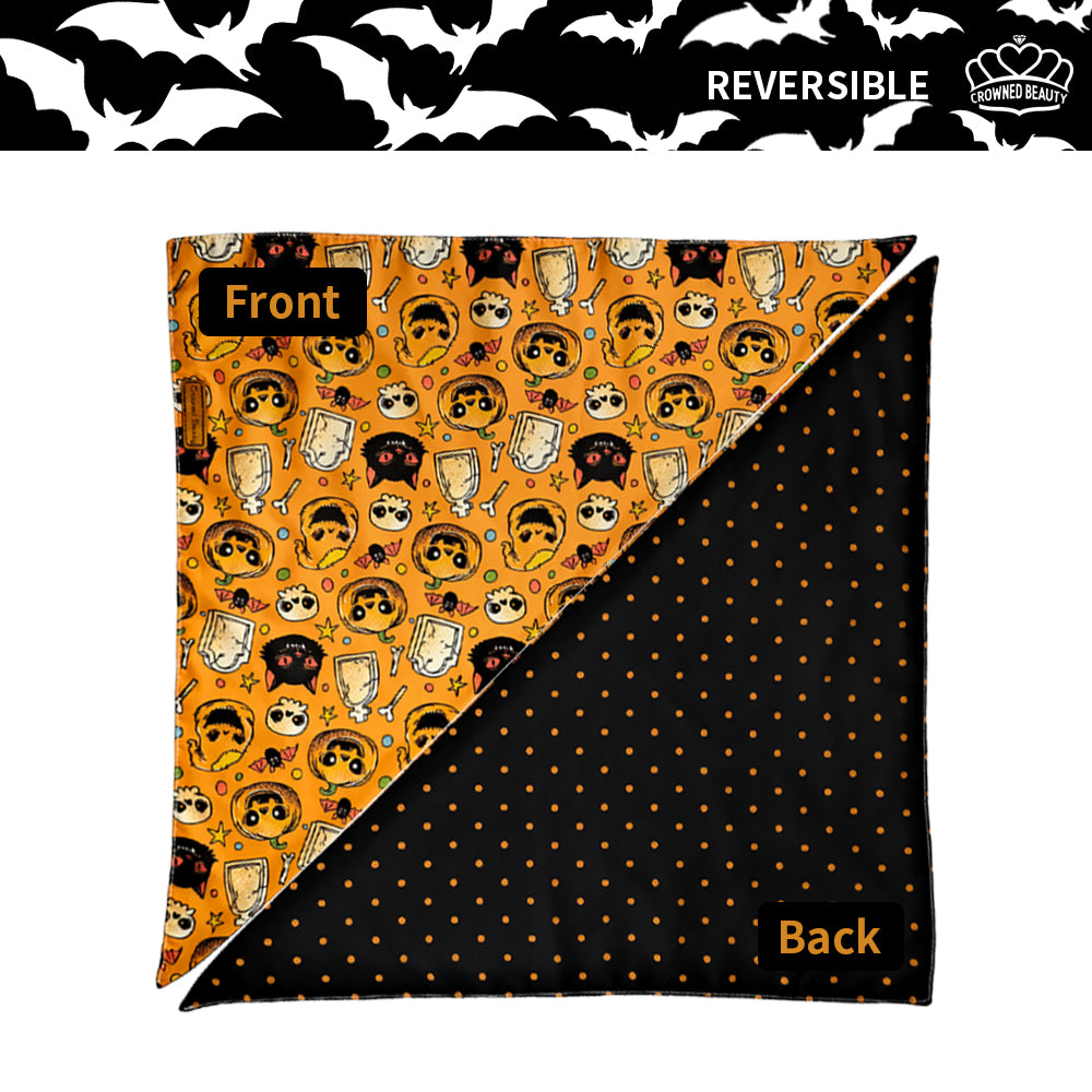 CROWNED BEAUTY Reversible Halloween Dog Bandanas - Ghost Set-2 Pack for Medium to XL Dogs DB69