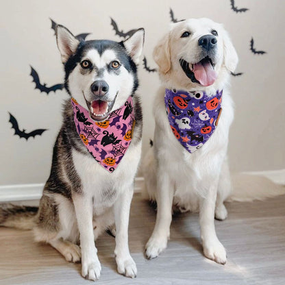 CROWNED BEAUTY Reversible Halloween Dog Bandanas - Spooky Paws Set-2 Pack for Medium to XL Dogs DB71