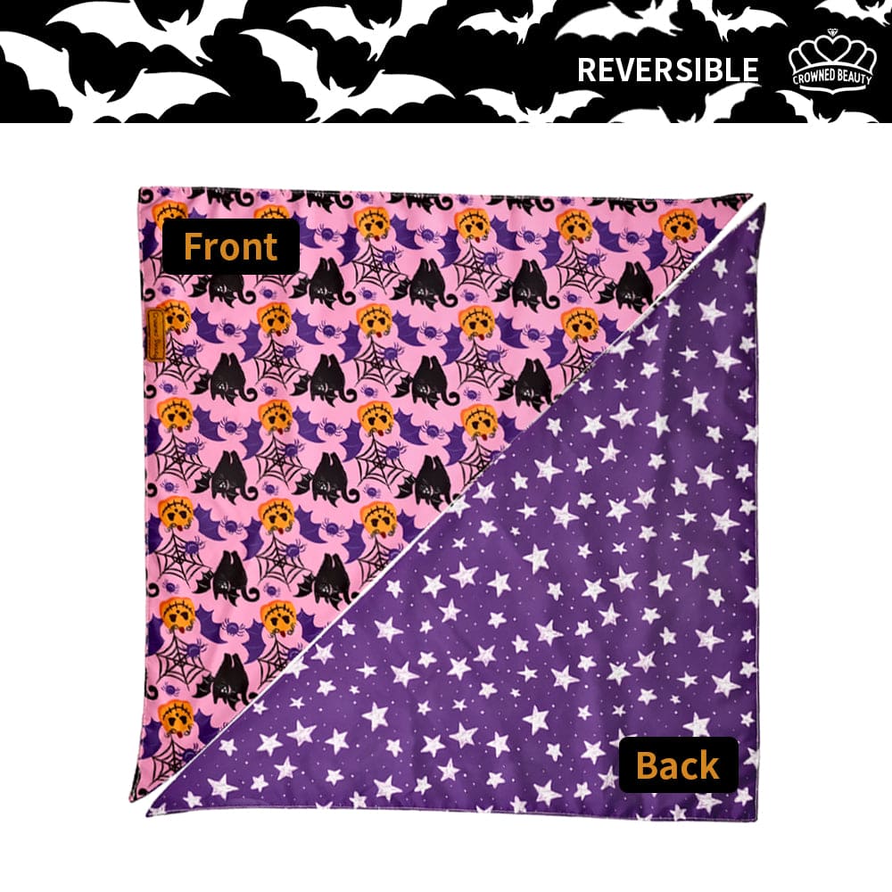 CROWNED BEAUTY Reversible Halloween Dog Bandanas - Spooky Paws Set-2 Pack for Medium to XL Dogs DB71