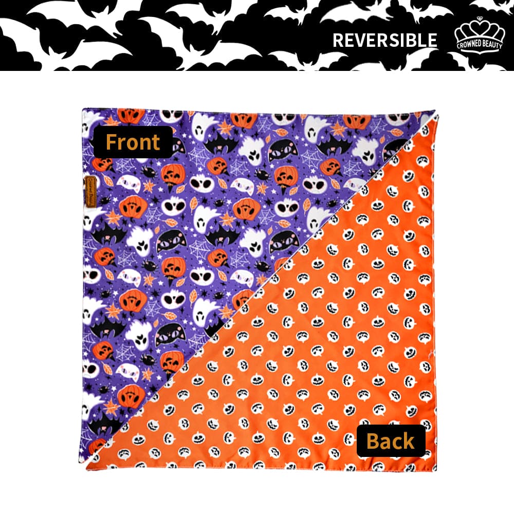 CROWNED BEAUTY Reversible Halloween Dog Bandanas - Spooky Paws Set-2 Pack for Medium to XL Dogs DB71