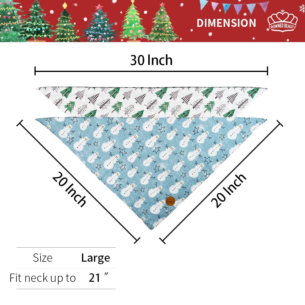 CROWNED BEAUTY Reversible Winter Dog Bandanas - Snowmen Set-2 Pack for Medium to XL Dogs DB72
