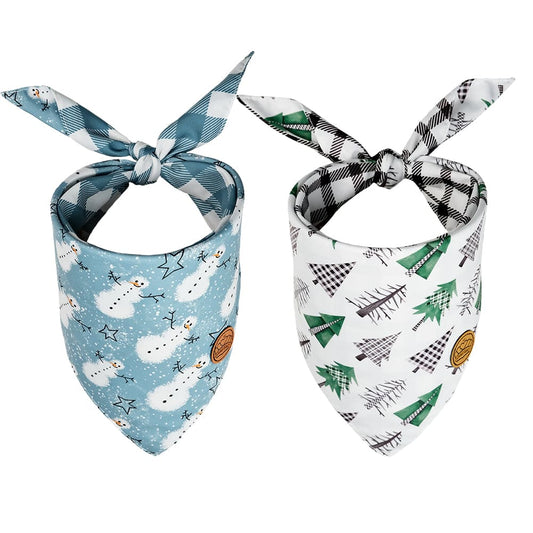 CROWNED BEAUTY Reversible Winter Dog Bandanas - Snowmen Set-2 Pack for Medium to XL Dogs DB72