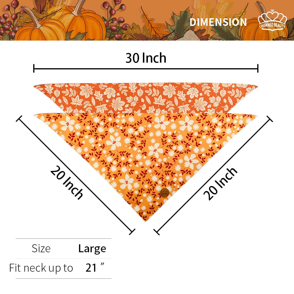 CROWNED BEAUTY Reversible Fall Dog Bandanas - Maple Leaves Set-2 Pack for Medium to XL Dogs DB73