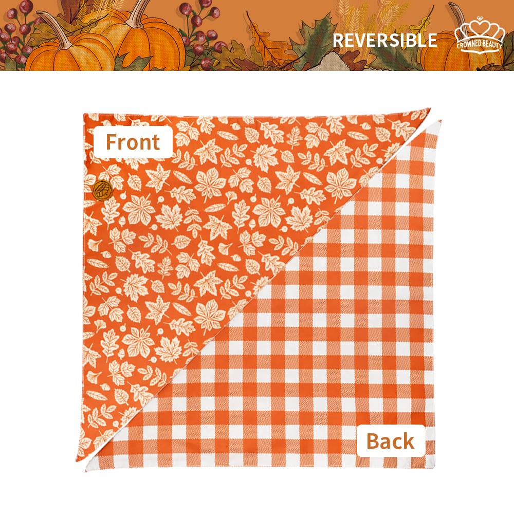 CROWNED BEAUTY Reversible Fall Dog Bandanas - Maple Leaves Set-2 Pack for Medium to XL Dogs DB73