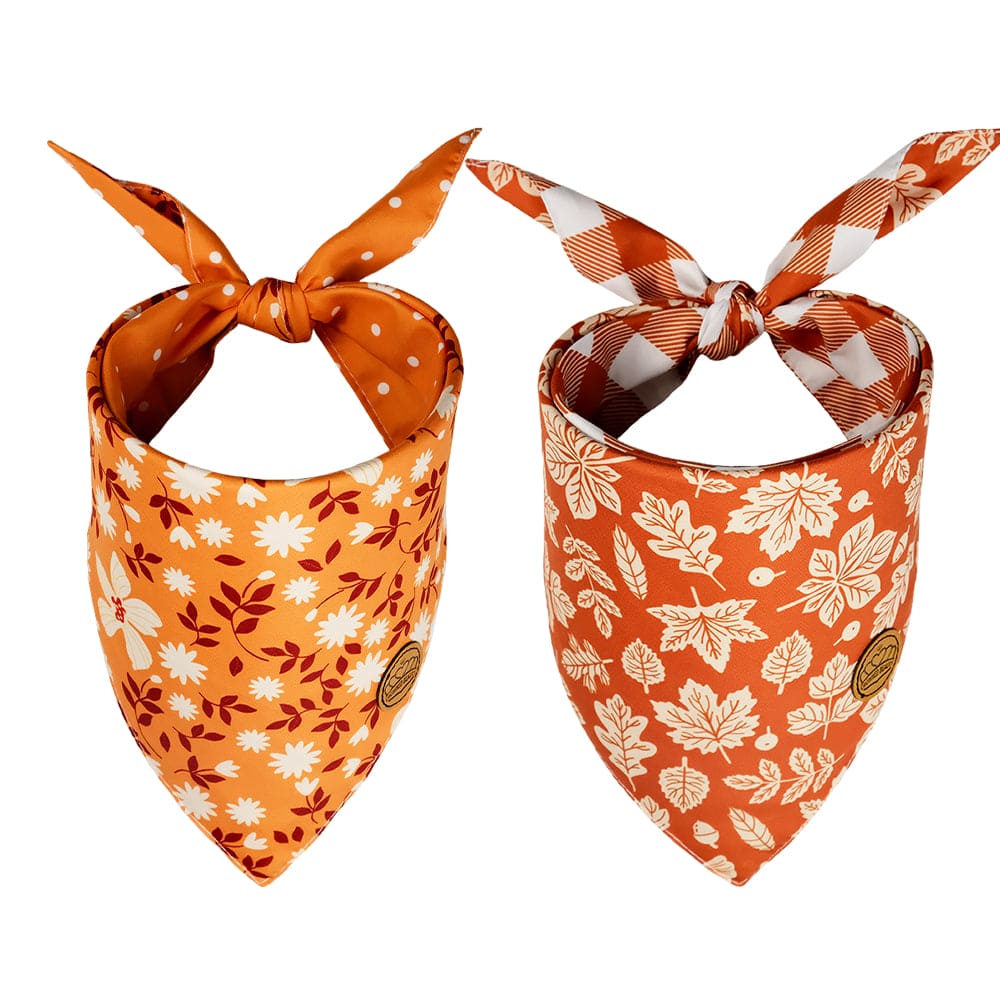 CROWNED BEAUTY Reversible Fall Dog Bandanas - Maple Leaves Set-2 Pack for Medium to XL Dogs DB73