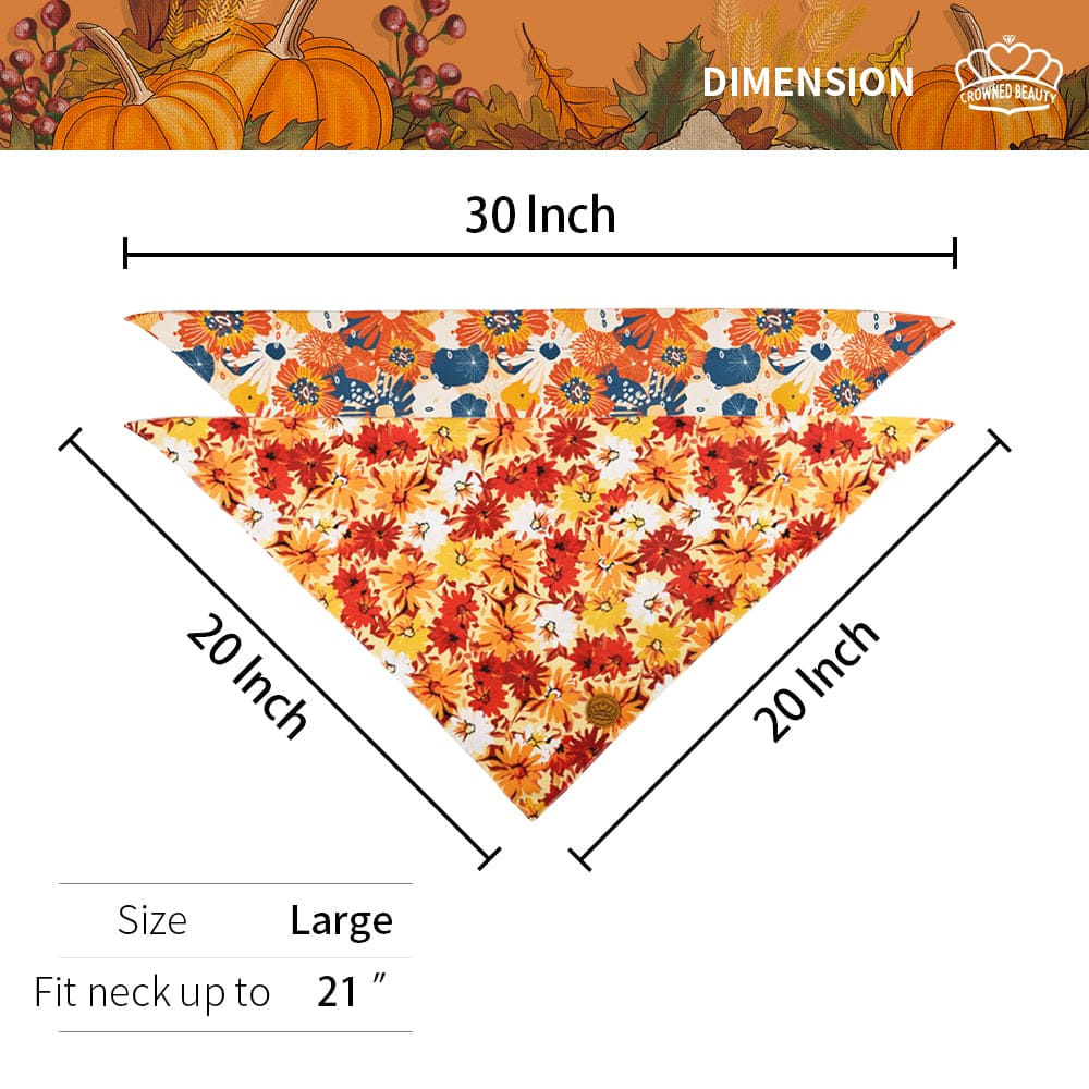 CROWNED BEAUTY Reversible Fall Dog Bandanas - Floral Set-2 Pack for Medium to XL Dogs DB74