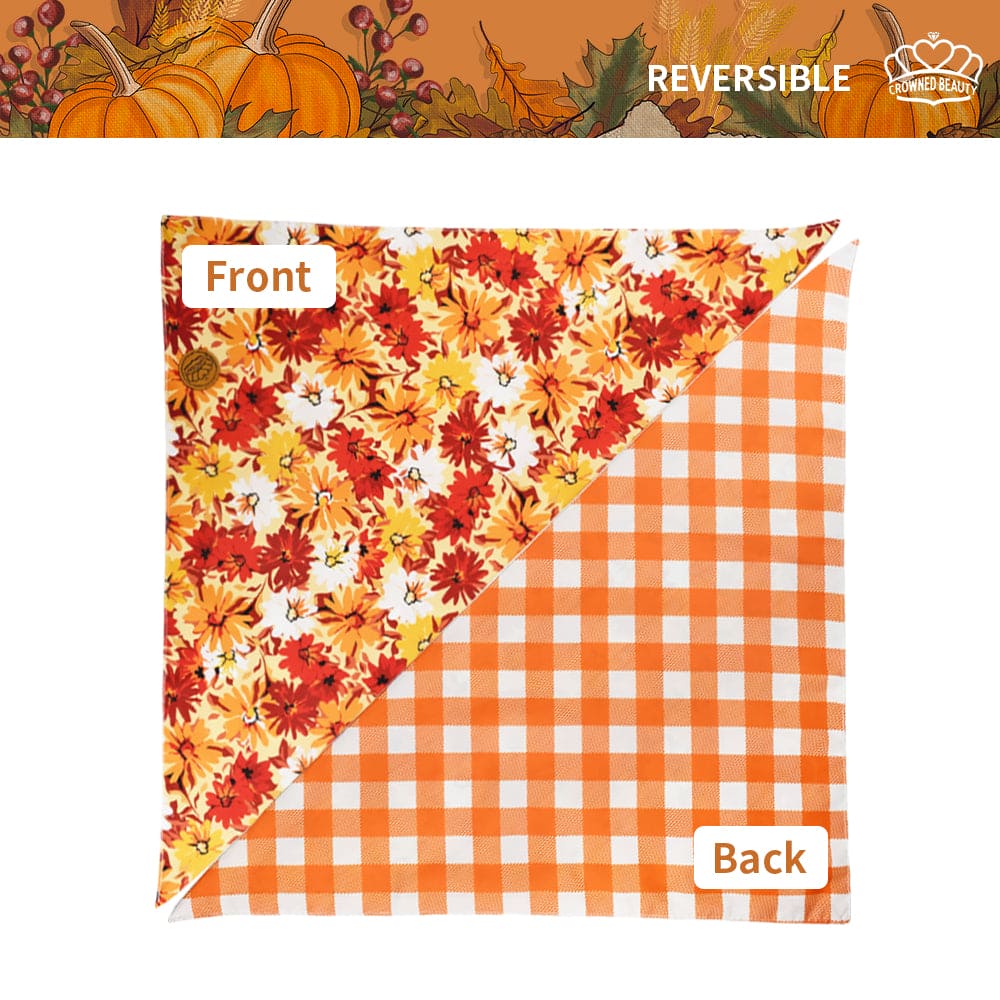 CROWNED BEAUTY Reversible Fall Dog Bandanas - Floral Set-2 Pack for Medium to XL Dogs DB74