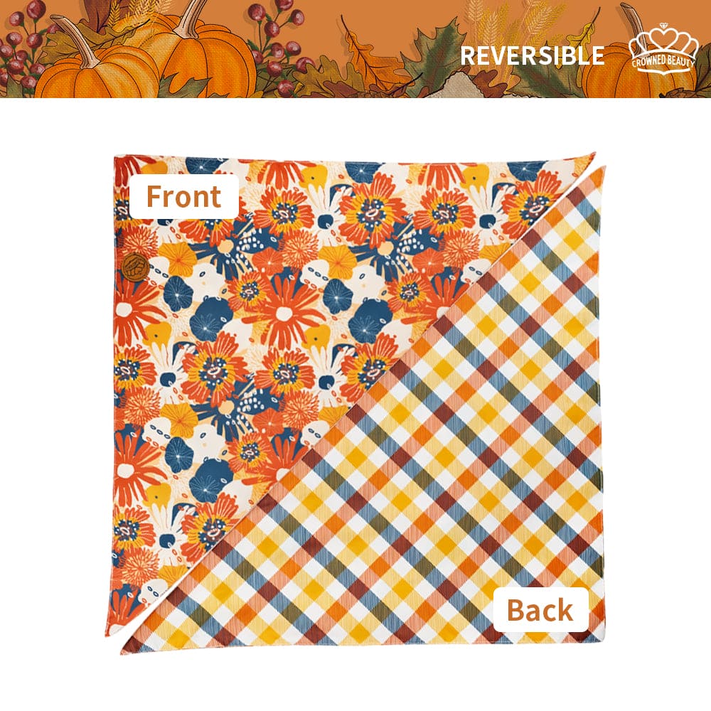 CROWNED BEAUTY Reversible Fall Dog Bandanas - Floral Set-2 Pack for Medium to XL Dogs DB74