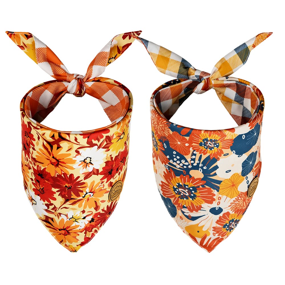CROWNED BEAUTY Reversible Fall Dog Bandanas - Floral Set-2 Pack for Medium to XL Dogs DB74