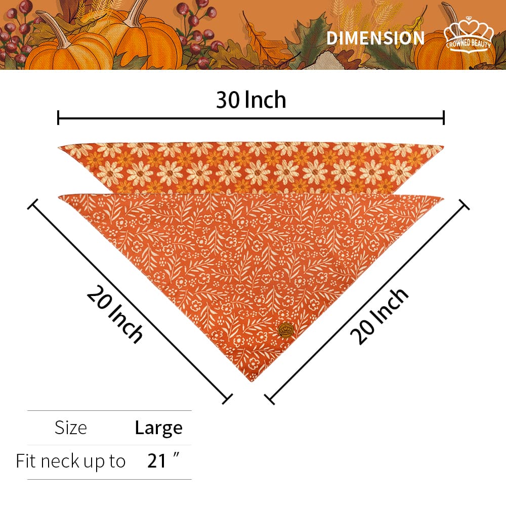 CROWNED BEAUTY Reversible Fall Dog Bandanas - Flower Set-2 Pack for Medium to XL Dogs DB75