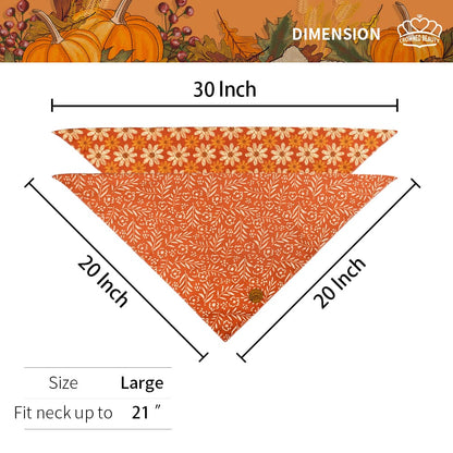 CROWNED BEAUTY Reversible Fall Dog Bandanas - Flower Set-2 Pack for Medium to XL Dogs DB75