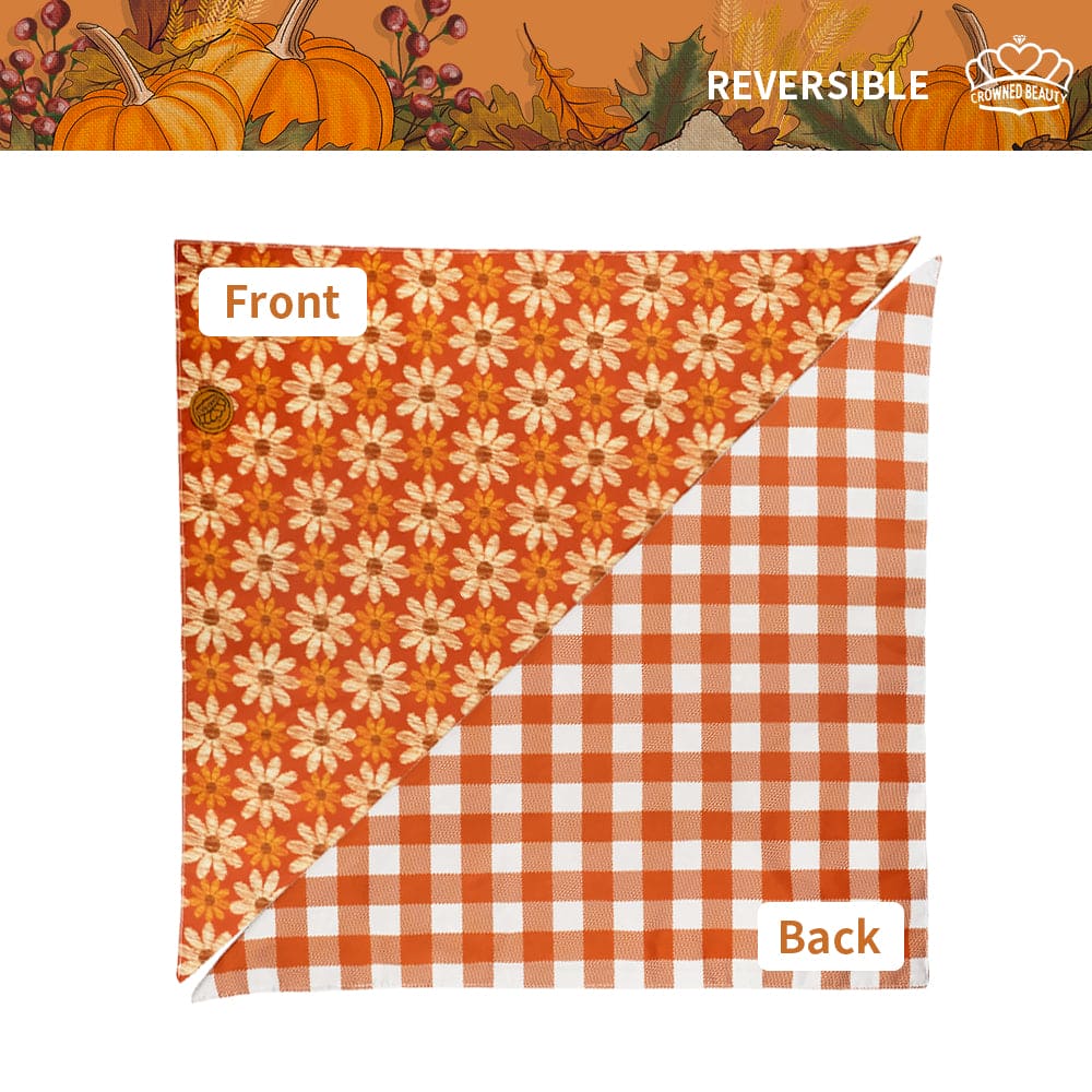 CROWNED BEAUTY Reversible Fall Dog Bandanas - Flower Set-2 Pack for Medium to XL Dogs DB75