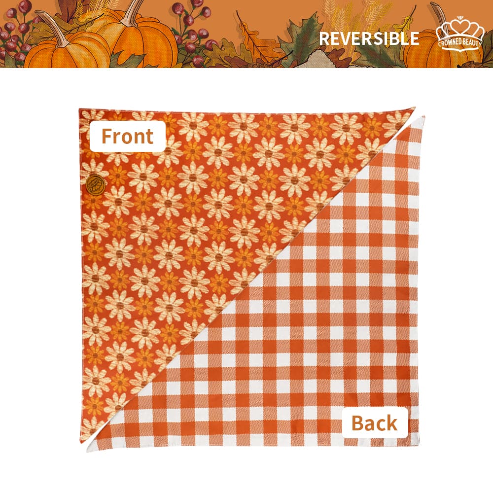 CROWNED BEAUTY Reversible Fall Dog Bandanas - Flower Set-2 Pack for Medium to XL Dogs DB75