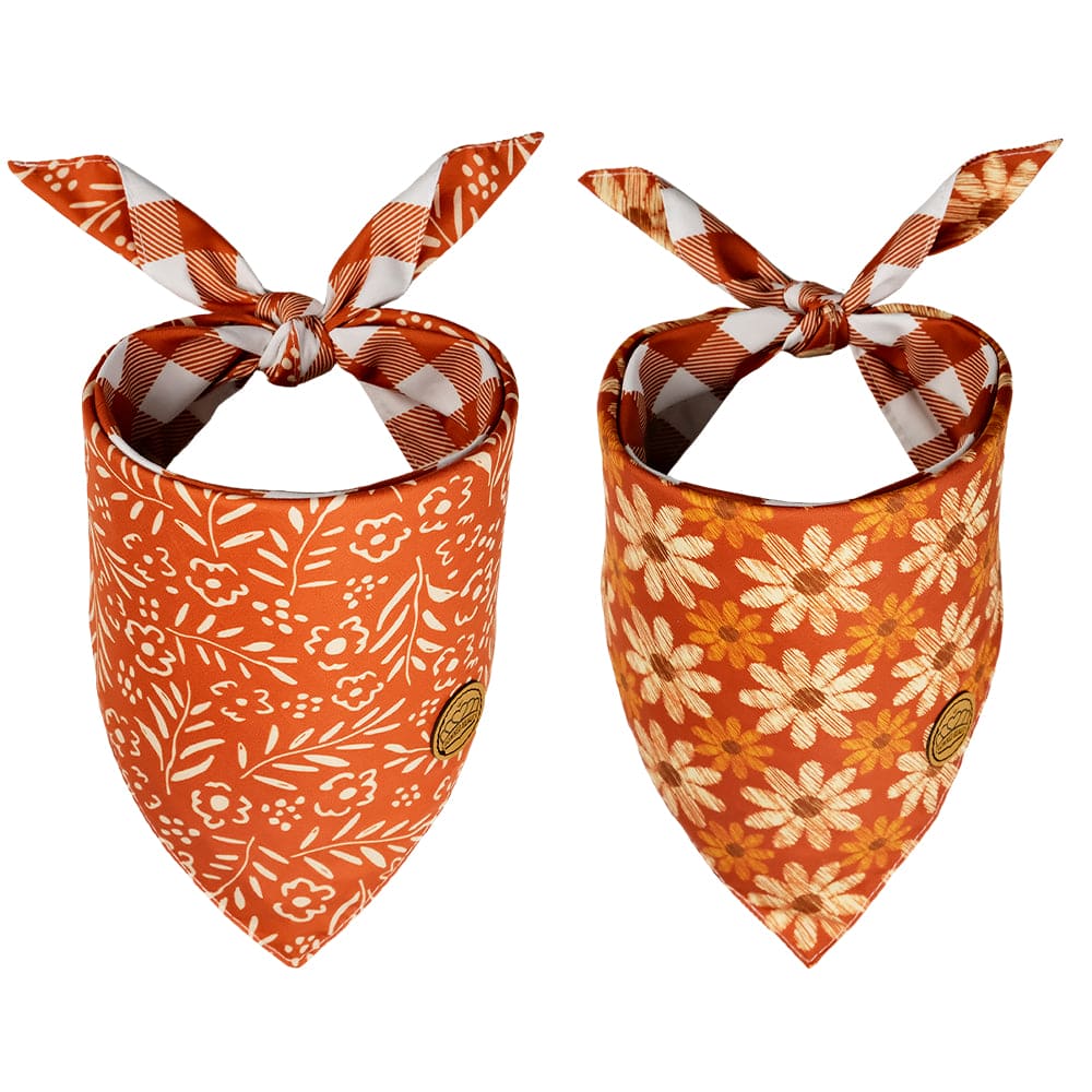 CROWNED BEAUTY Reversible Fall Dog Bandanas - Flower Set-2 Pack for Medium to XL Dogs DB75