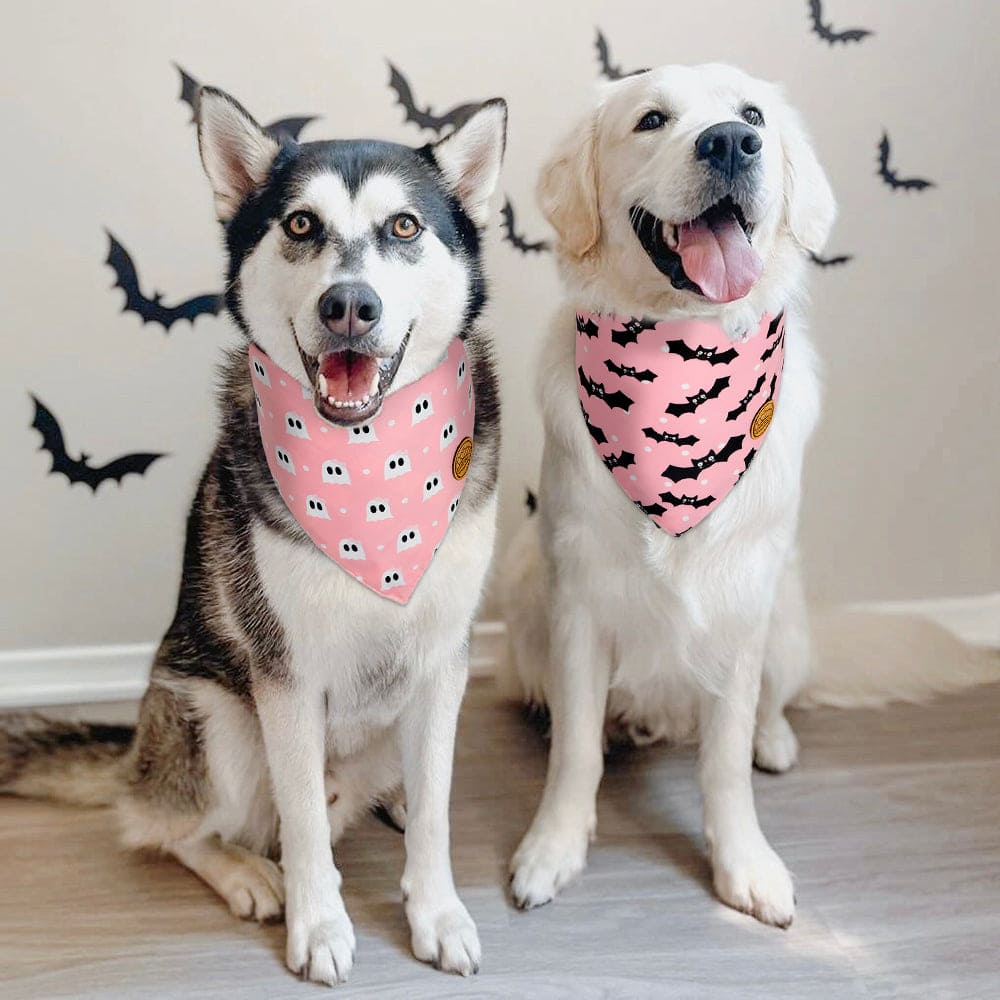 CROWNED BEAUTY Reversible Halloween Dog Bandanas - Ghost Bat Set-2 Pack for Medium to XL Dogs DB76