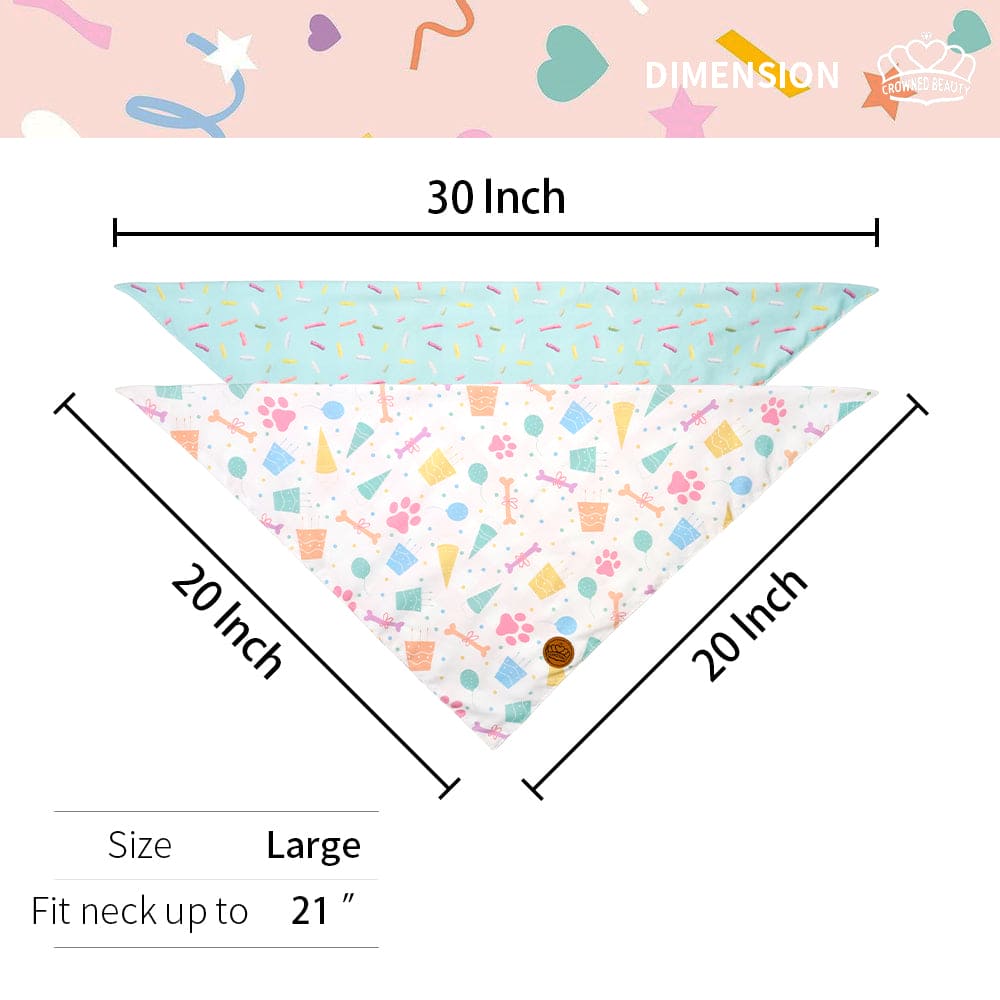 CROWNED BEAUTY Reversible Birthday Dog Bandanas - Celebration Set(Pink)-2 Pack for Medium to XL Dogs DB77