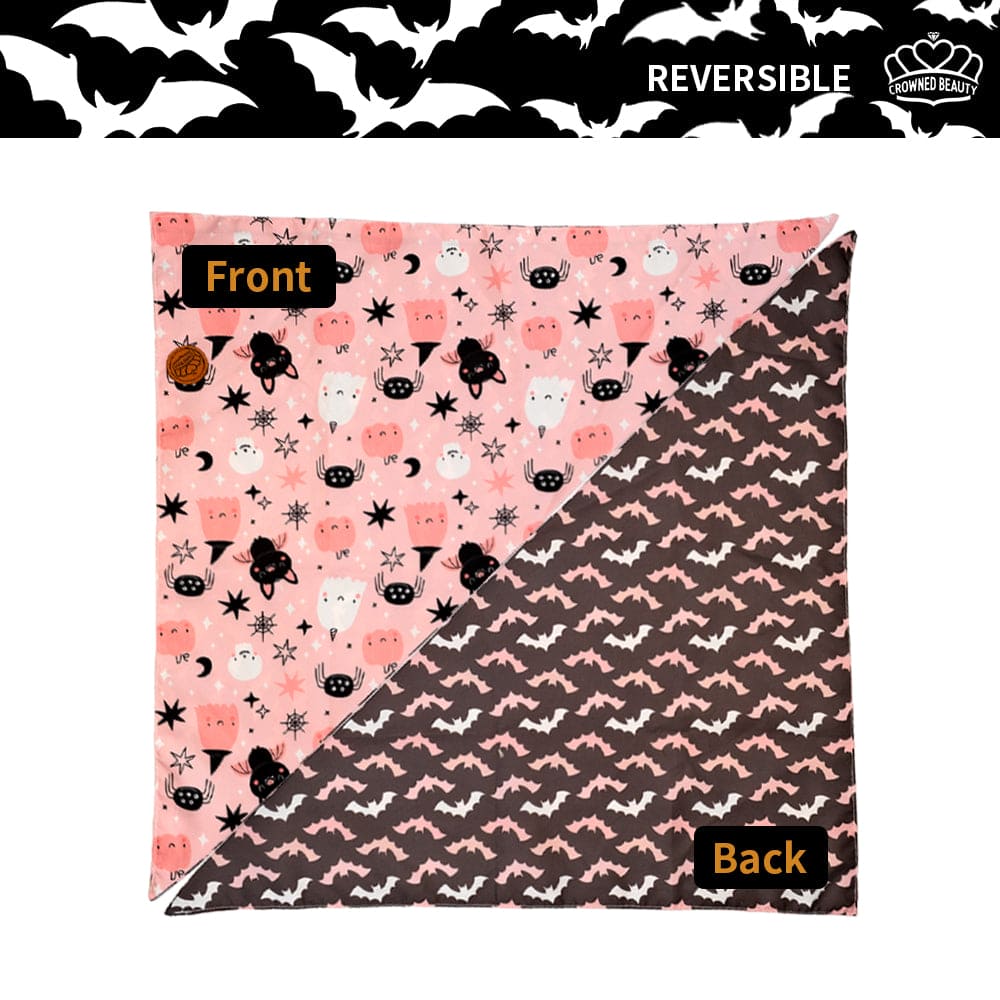 CROWNED BEAUTY Reversible Halloween Dog Bandanas - Pink Ghost Set-2 Pack for Medium to XL Dogs DB78