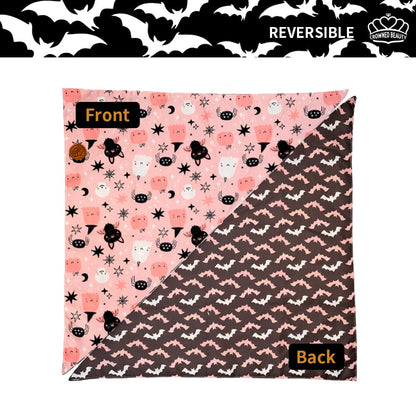 CROWNED BEAUTY Reversible Halloween Dog Bandanas - Pink Ghost Set-2 Pack for Medium to XL Dogs DB78