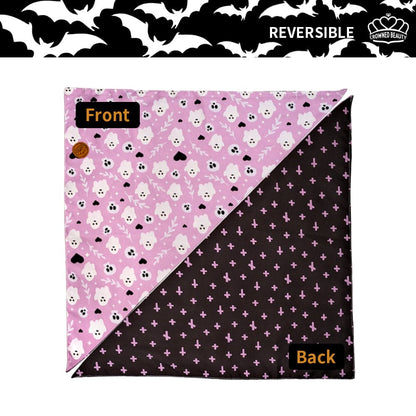 CROWNED BEAUTY Reversible Halloween Dog Bandanas - Pink Ghost Set-2 Pack for Medium to XL Dogs DB78