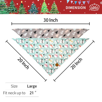 CROWNED BEAUTY Reversible Christmas Dog Bandanas - Frosty Pines Set-2 Pack for Medium to XL Dogs DB79