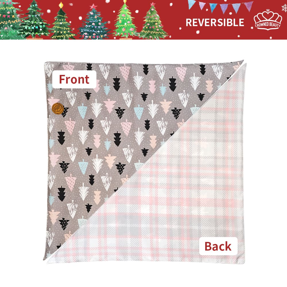 CROWNED BEAUTY Reversible Christmas Dog Bandanas - Frosty Pines Set-2 Pack for Medium to XL Dogs DB79