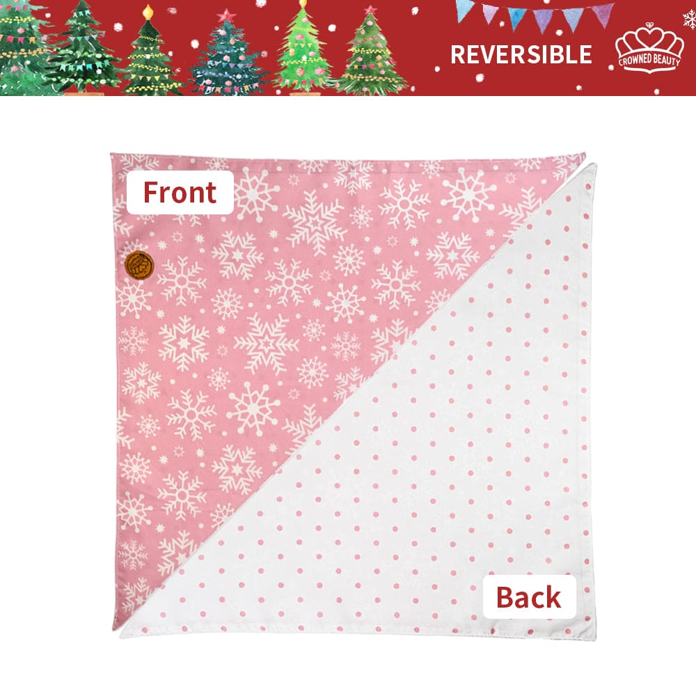 CROWNED BEAUTY Reversible Christmas Dog Bandanas - Winter Whimsy Set-2 Pack for Medium to XL Dogs DB80