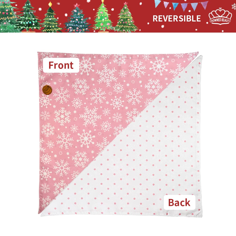 CROWNED BEAUTY Reversible Christmas Dog Bandanas - Winter Whimsy Set-2 Pack for Medium to XL Dogs DB80