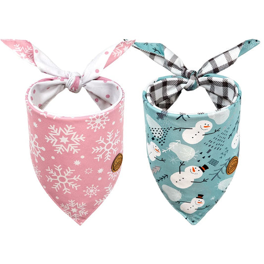 CROWNED BEAUTY Reversible Christmas Dog Bandanas - Winter Whimsy Set-2 Pack for Medium to XL Dogs DB80